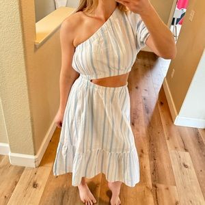And Now This white blue stripe cutout flowy dress